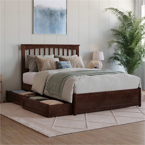 Everett Full Wood Platform Bed with Panel Footboard & Storage Drawers in Walnut