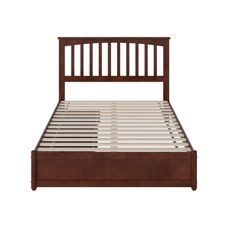 Everett Full Wood Platform Bed with Panel Footboard & Storage Drawers in Walnut