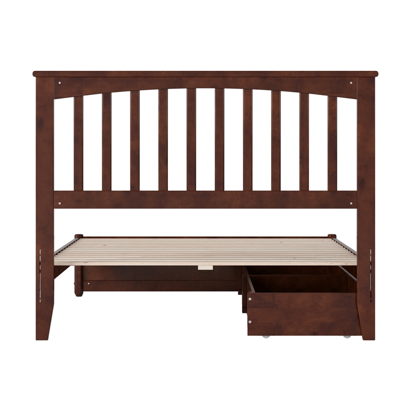 Everett Full Wood Platform Bed with Panel Footboard & Storage Drawers in Walnut