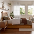 Everett Full Wood Platform Bed with Panel Footboard & Drawers in Light Toffee