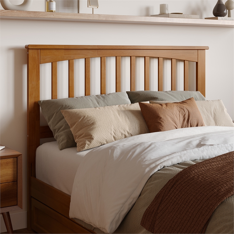 Everett Full Wood Platform Bed with Panel Footboard & Drawers in Light Toffee
