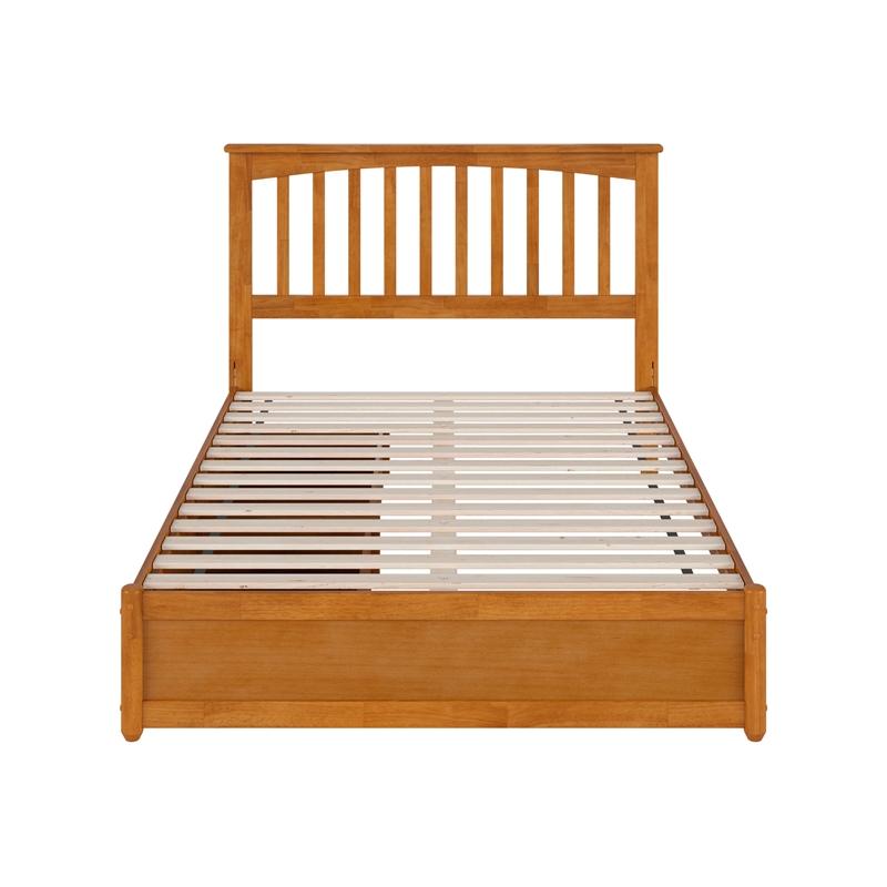 Everett Full Wood Platform Bed with Panel Footboard & Drawers in Light Toffee