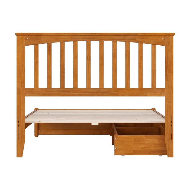 Everett Full Wood Platform Bed with Panel Footboard & Drawers in Light Toffee