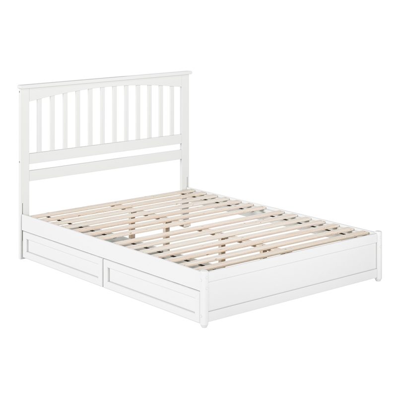 Everett Queen Wood Platform Bed with Panel Footboard & Storage Drawers in White