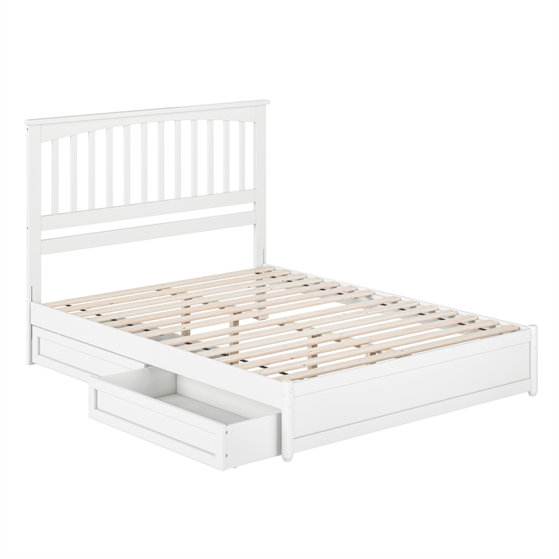 Everett Queen Wood Platform Bed with Panel Footboard & Storage Drawers in White