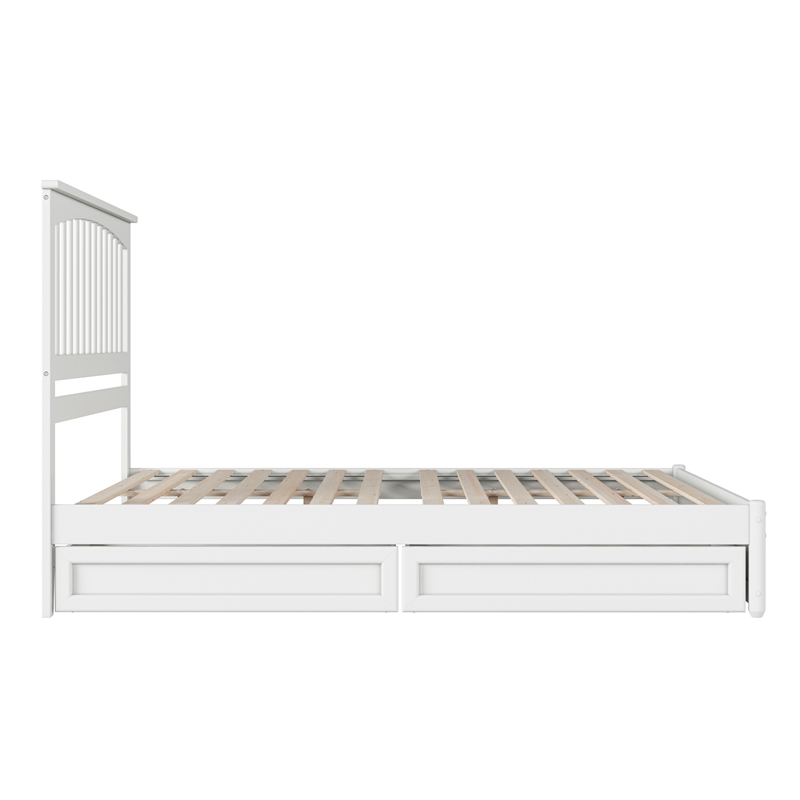 Everett Queen Wood Platform Bed with Panel Footboard & Storage Drawers in White