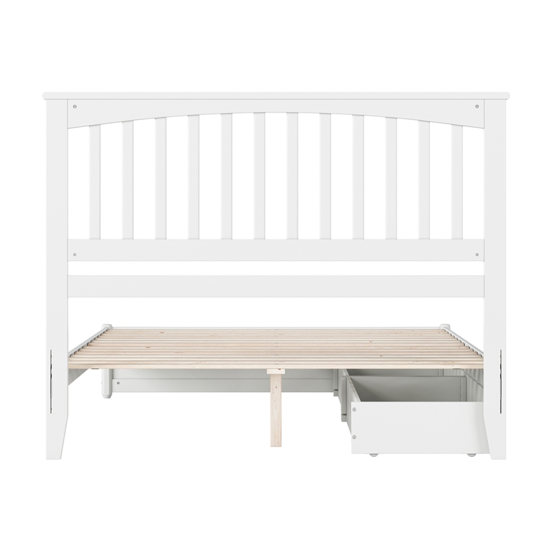 Everett Queen Wood Platform Bed with Panel Footboard & Storage Drawers in White