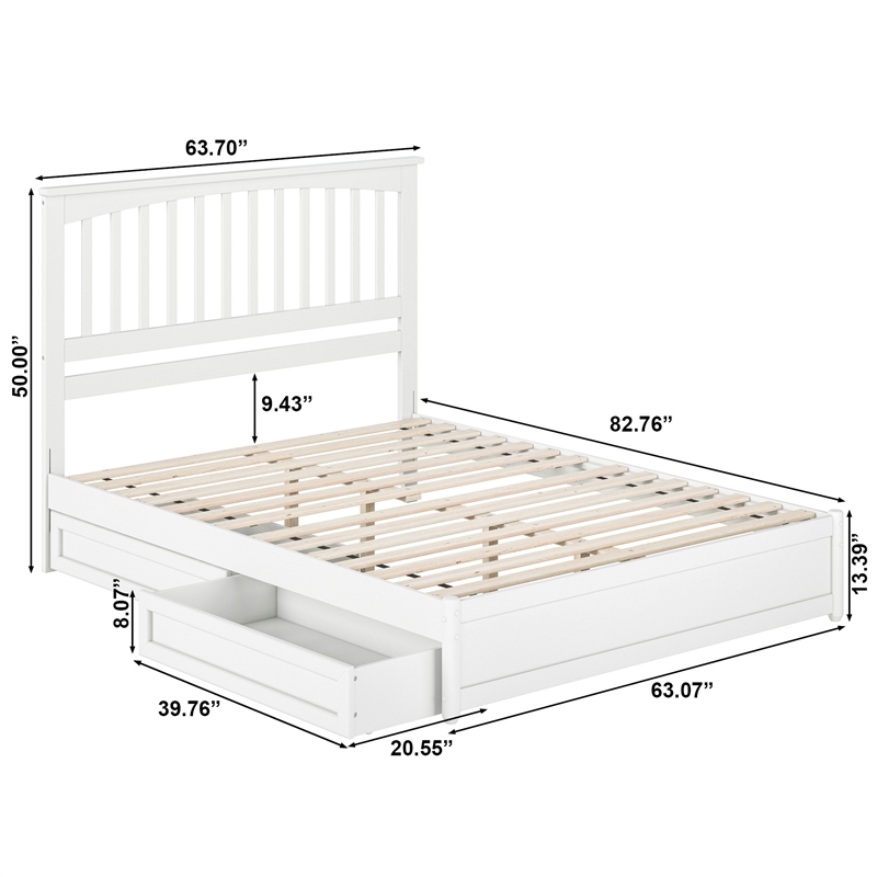 Everett Queen Wood Platform Bed with Panel Footboard & Storage Drawers in White
