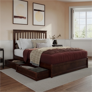 Everett Queen Wood Platform Bed with Panel Footboard & Storage Drawers in Walnut