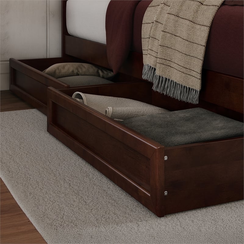 Everett Queen Wood Platform Bed with Panel Footboard & Storage Drawers in Walnut