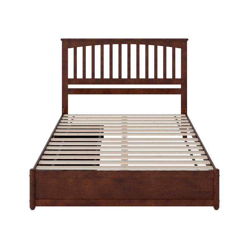 Everett Queen Wood Platform Bed with Panel Footboard & Storage Drawers in Walnut