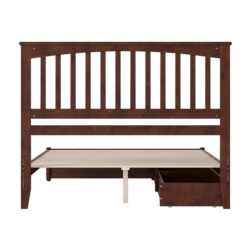 Everett Queen Wood Platform Bed with Panel Footboard & Storage Drawers in Walnut