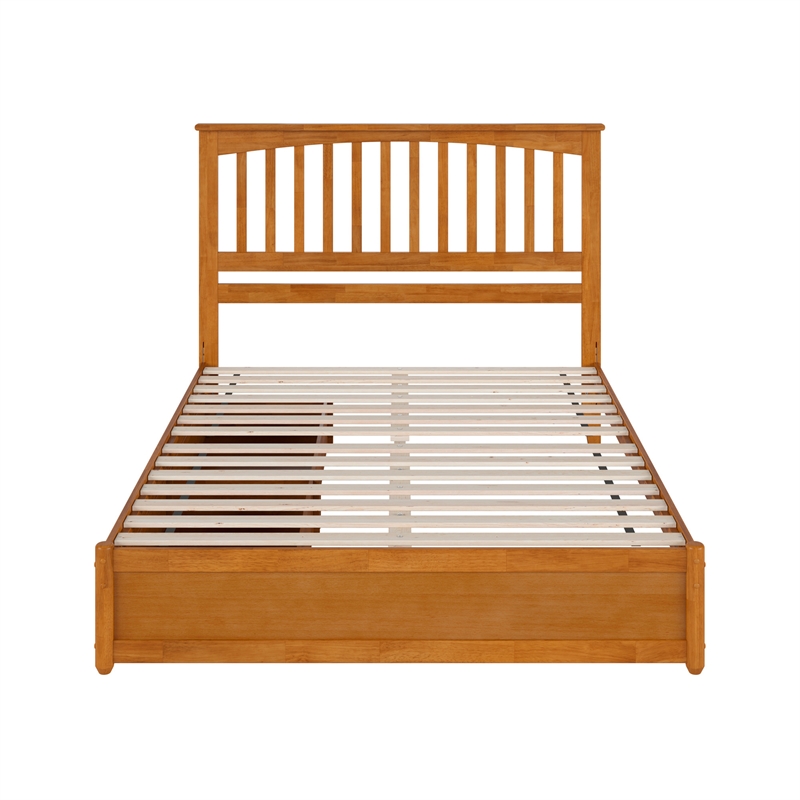 Everett Queen Wood Platform Bed with Panel Footboard & Drawers in Light Toffee