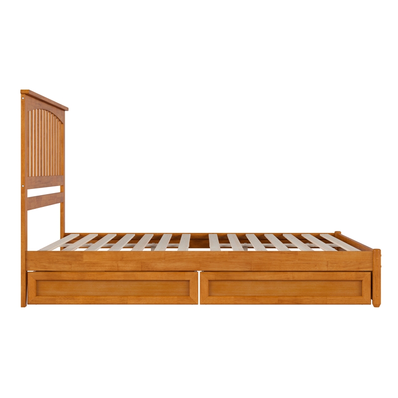 Everett Queen Wood Platform Bed with Panel Footboard & Drawers in Light Toffee