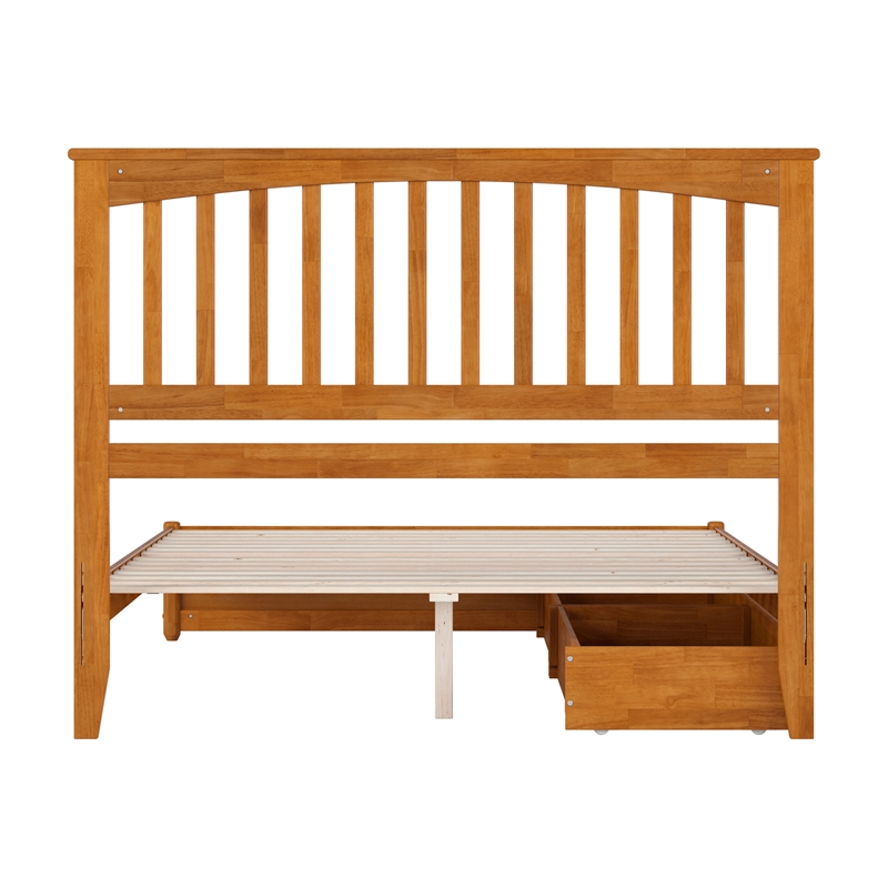 Everett Queen Wood Platform Bed with Panel Footboard & Drawers in Light Toffee