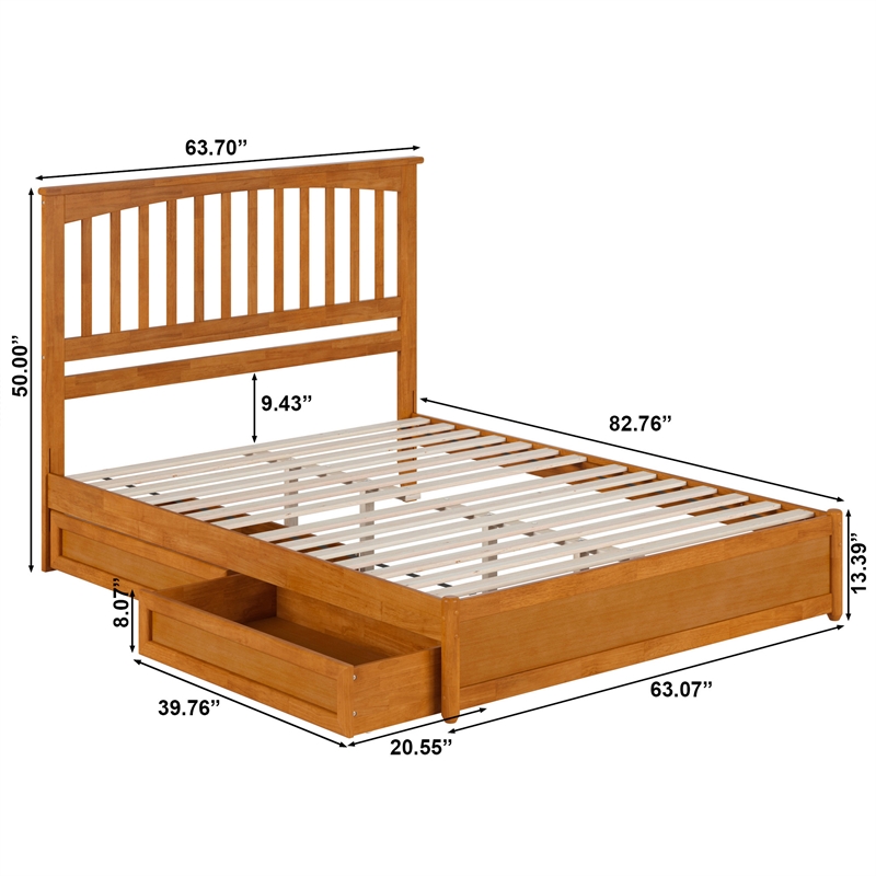 Everett Queen Wood Platform Bed with Panel Footboard & Drawers in Light Toffee