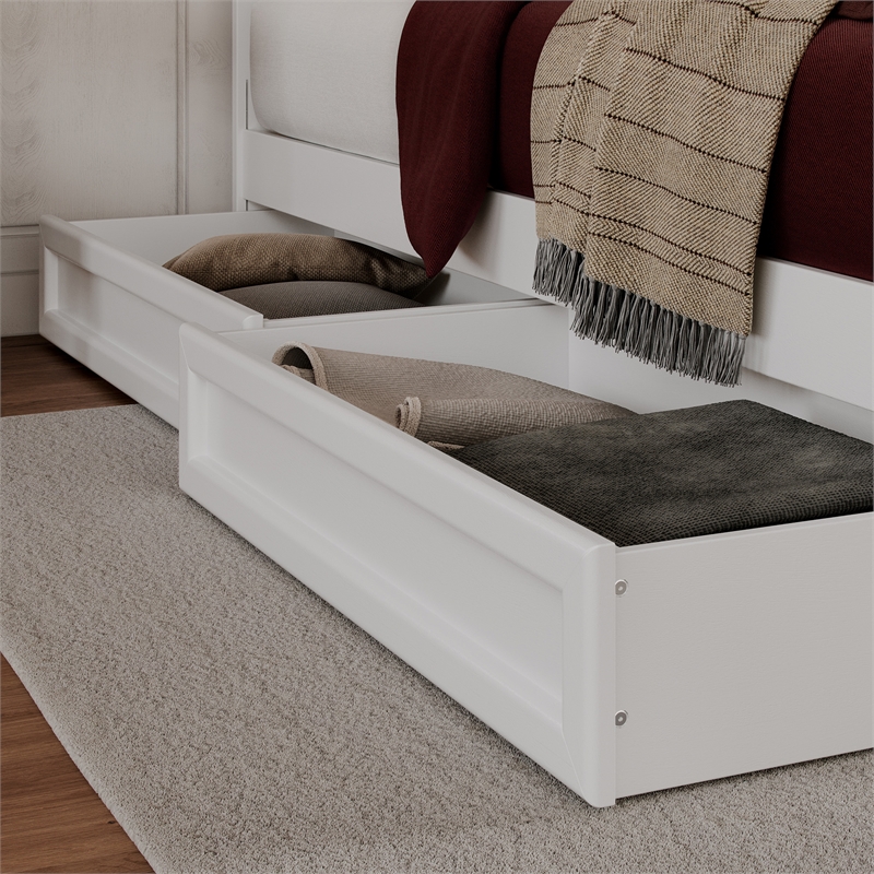 Everett King Wood Platform Bed with Panel Footboard and Storage Drawers in White
