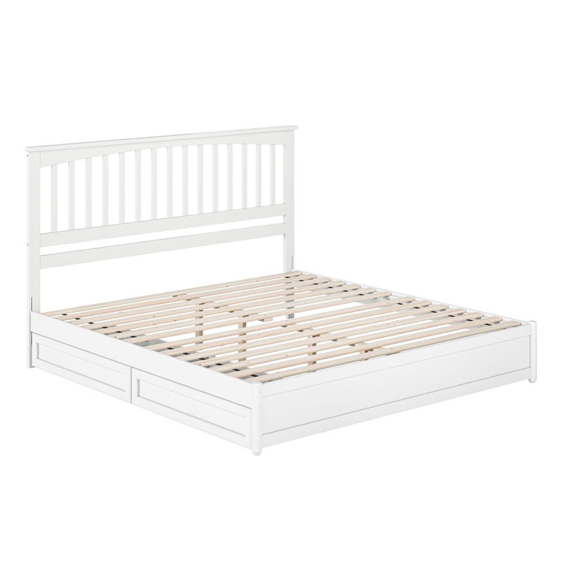 Everett King Wood Platform Bed with Panel Footboard and Storage Drawers in White
