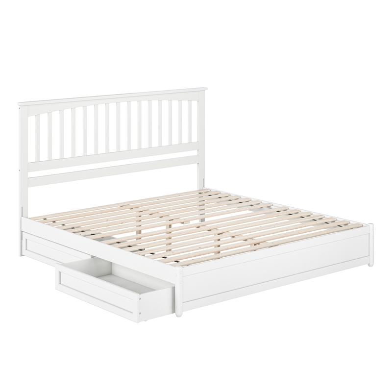 Everett King Wood Platform Bed with Panel Footboard and Storage Drawers in White