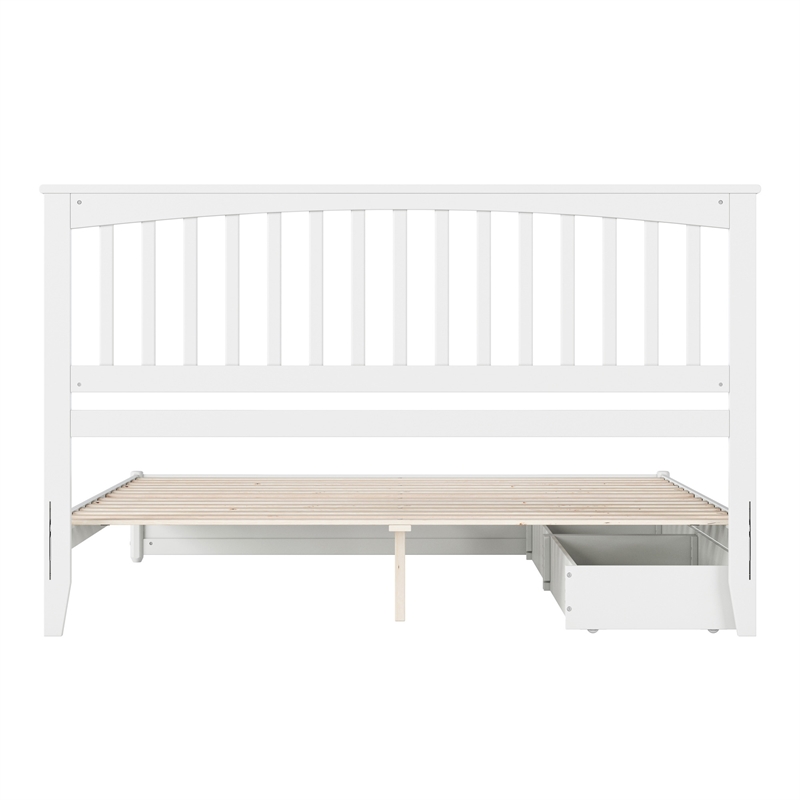 Everett King Wood Platform Bed with Panel Footboard and Storage Drawers in White