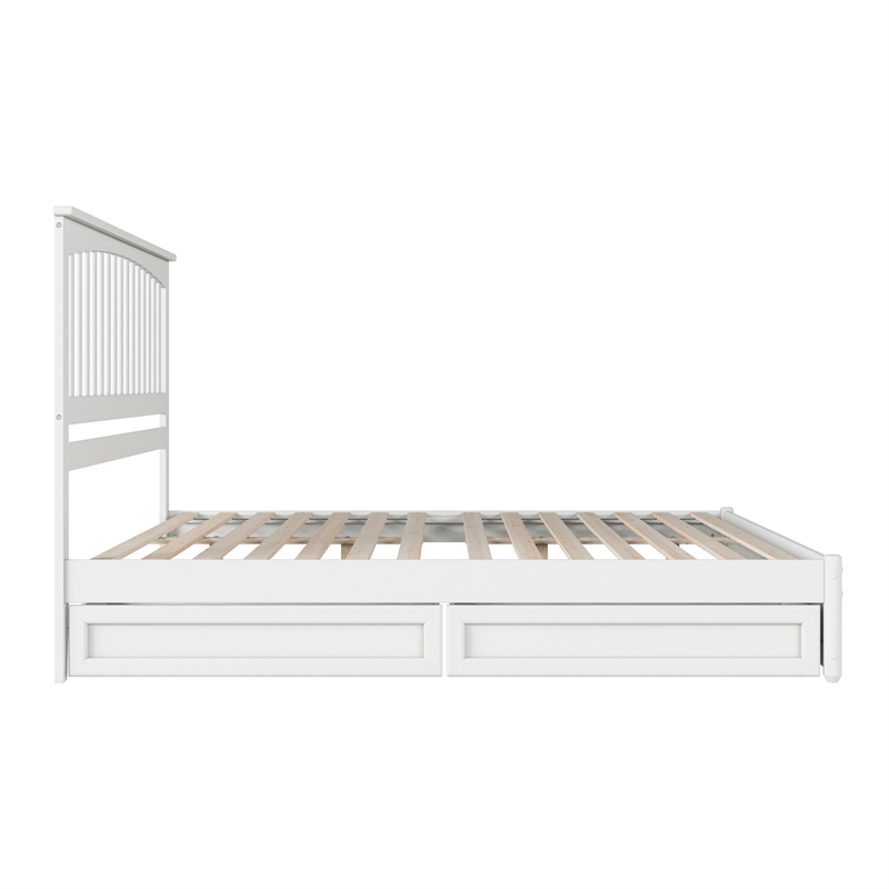 Everett King Wood Platform Bed with Panel Footboard and Storage Drawers in White