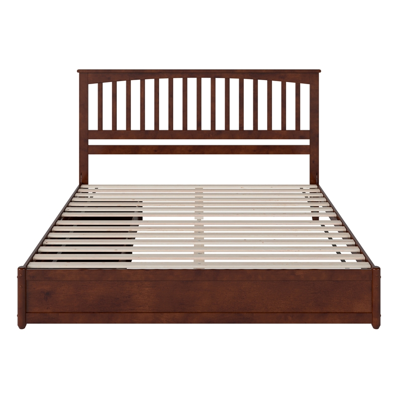 Everett King Wood Platform Bed with Panel Footboard & Storage Drawers in Walnut