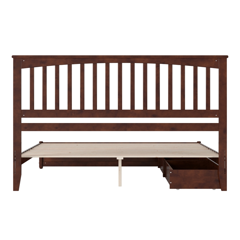 Everett King Wood Platform Bed with Panel Footboard & Storage Drawers in Walnut