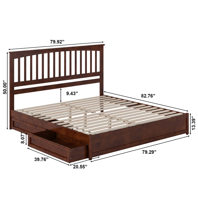 Everett King Wood Platform Bed with Panel Footboard & Storage Drawers in Walnut