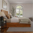 Everett King Wood Platform Bed with Panel Footboard & Drawers in Light Toffee