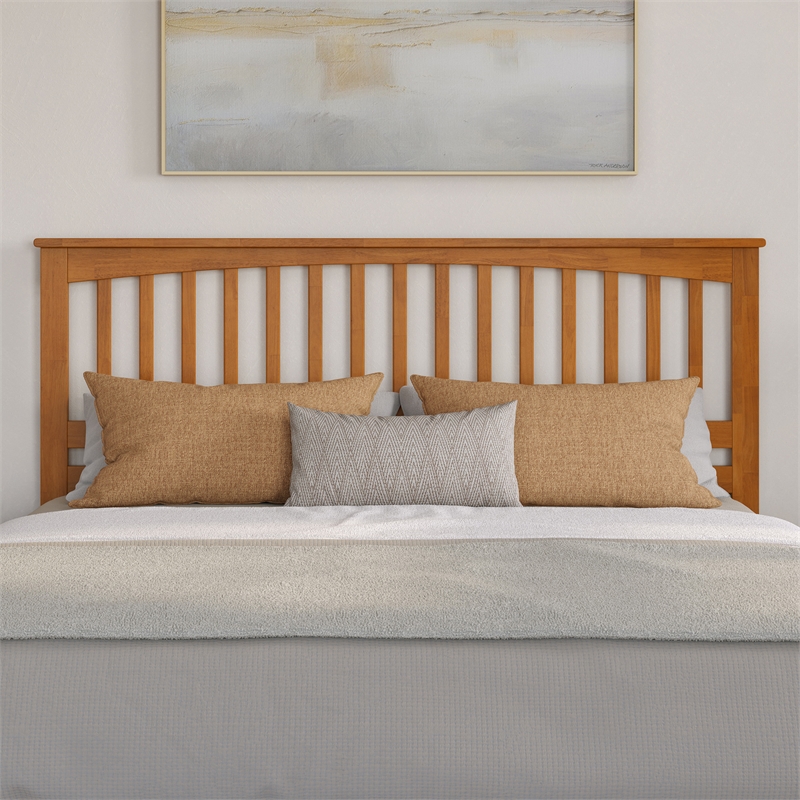 Everett King Wood Platform Bed with Panel Footboard & Drawers in Light Toffee