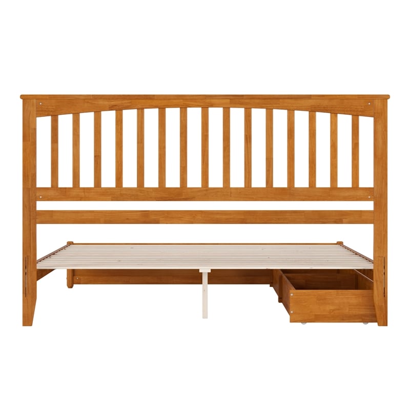 Everett King Wood Platform Bed with Panel Footboard & Drawers in Light Toffee