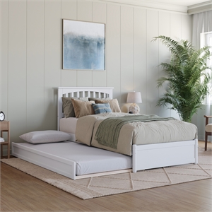 Everett Twin XL Wood Platform Bed with Panel Footboard &  Trundle in White