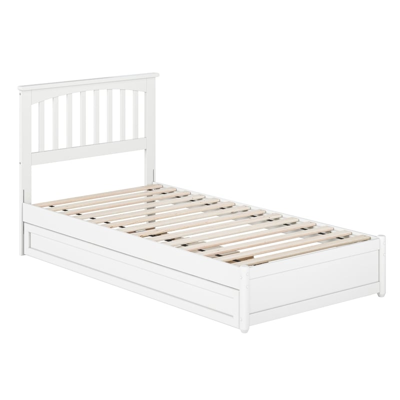 Everett Twin XL Wood Platform Bed with Panel Footboard &  Trundle in White