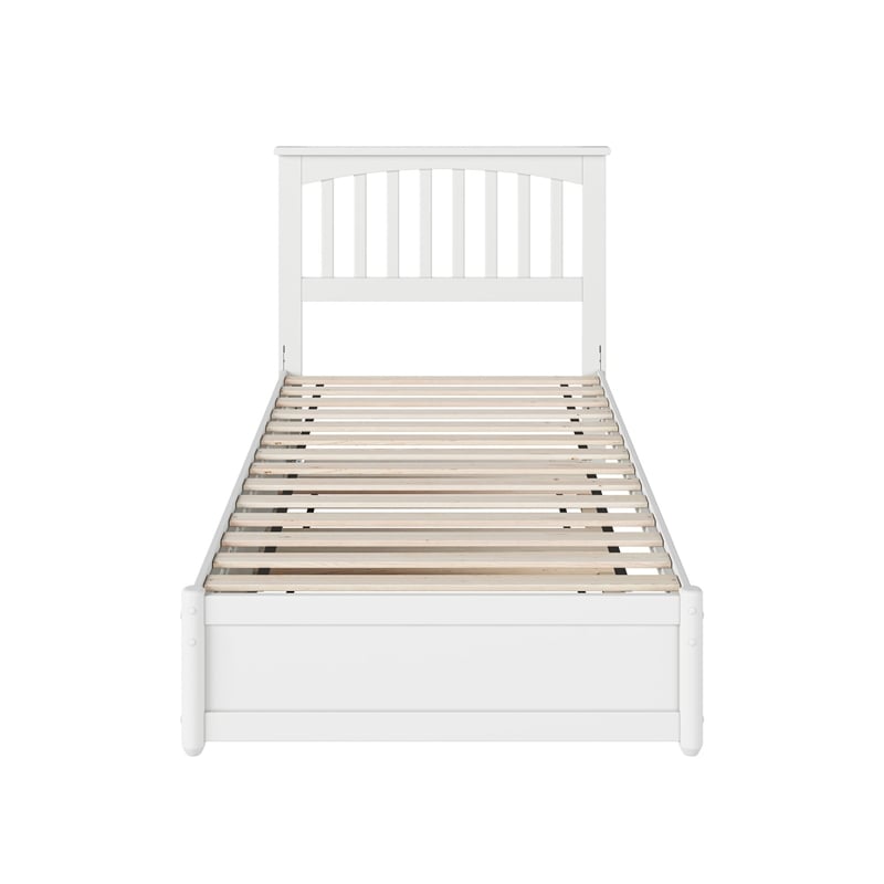 Everett Twin XL Wood Platform Bed with Panel Footboard &  Trundle in White