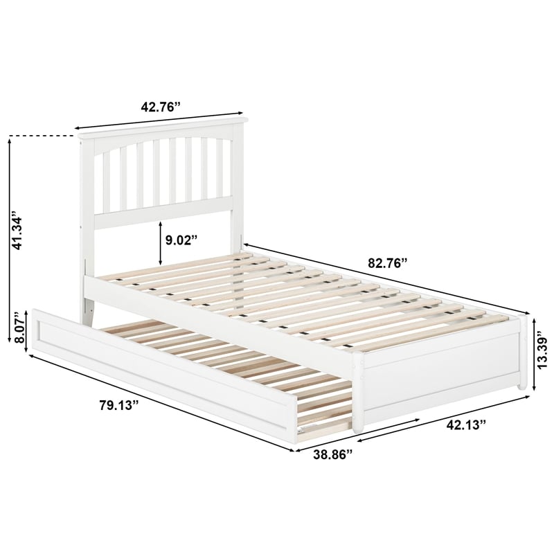 Everett Twin XL Wood Platform Bed with Panel Footboard &  Trundle in White
