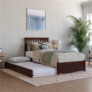 Everett Twin XL Wood Platform Bed with Panel Footboard & TXL Trundle in Walnut