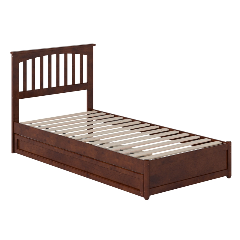 Everett Twin XL Wood Platform Bed with Panel Footboard & TXL Trundle in Walnut