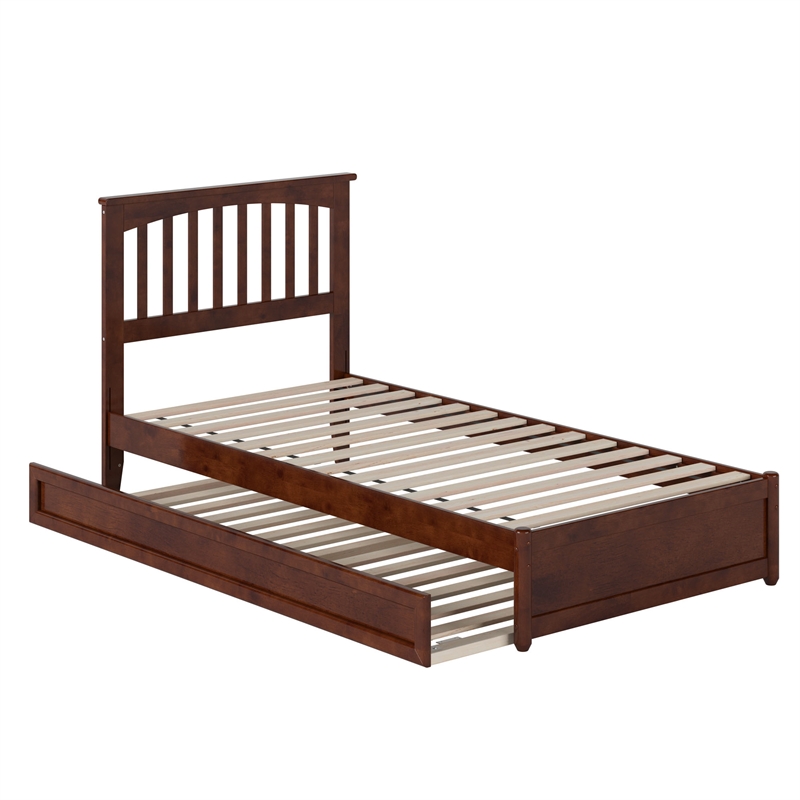 Everett Twin XL Wood Platform Bed with Panel Footboard & TXL Trundle in Walnut