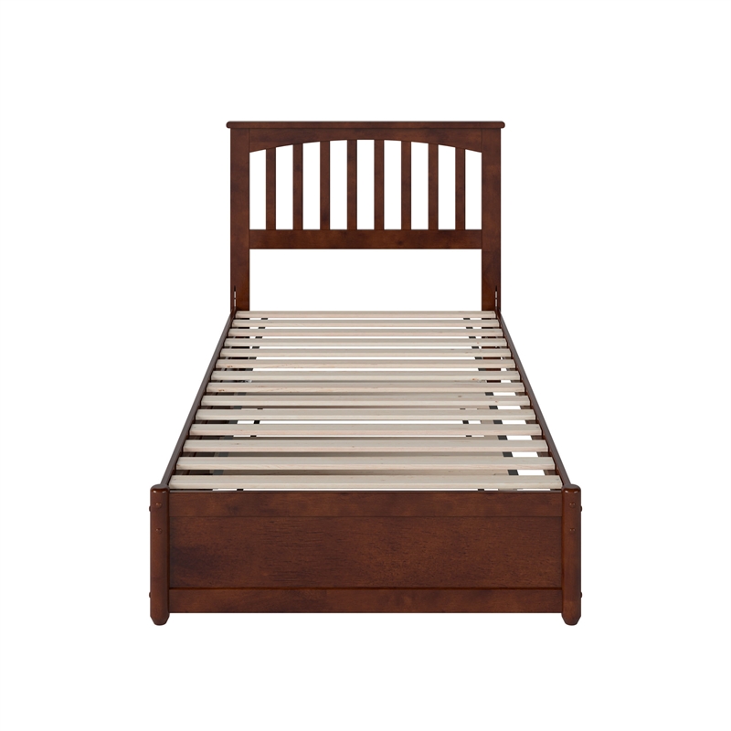 Everett Twin XL Wood Platform Bed with Panel Footboard & TXL Trundle in Walnut