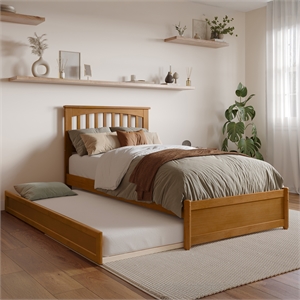 Everett Twin XL Platform Bed with Panel Footboard & TXL Trundle in Light Toffee