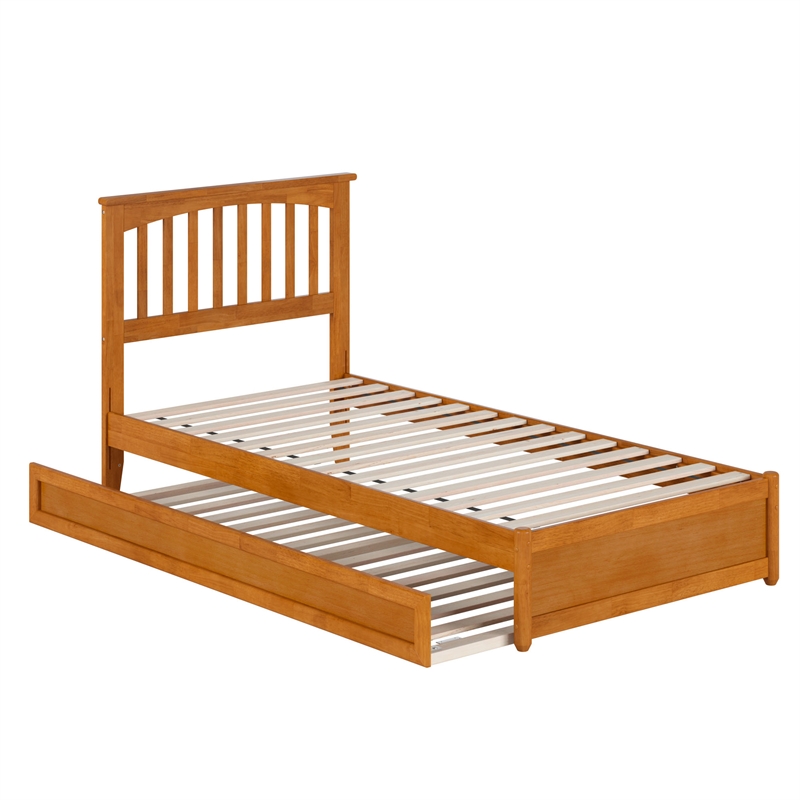 Everett Twin XL Platform Bed with Panel Footboard & TXL Trundle in Light Toffee