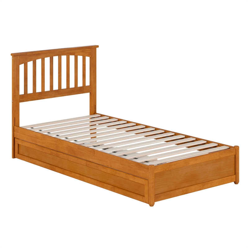 Everett Twin XL Platform Bed with Panel Footboard & TXL Trundle in Light Toffee
