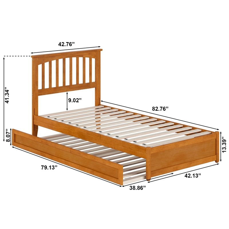 Everett Twin XL Platform Bed with Panel Footboard & TXL Trundle in Light Toffee
