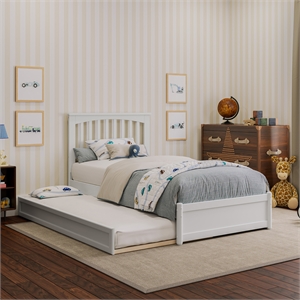 Everett Twin Wood Platform Bed with Panel Footboard and Twin Trundle in White