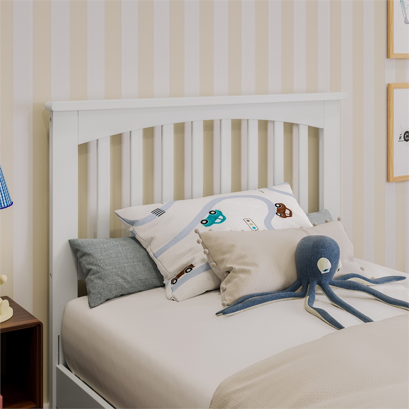 Everett Twin Wood Platform Bed with Panel Footboard and Twin Trundle in White