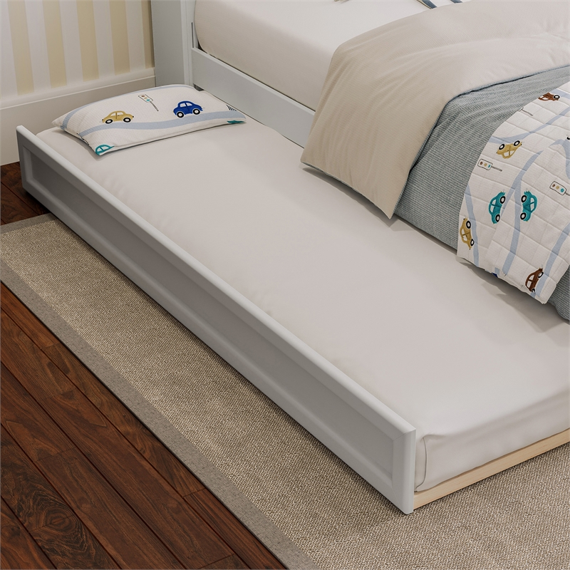 Everett Twin Wood Platform Bed with Panel Footboard and Twin Trundle in White