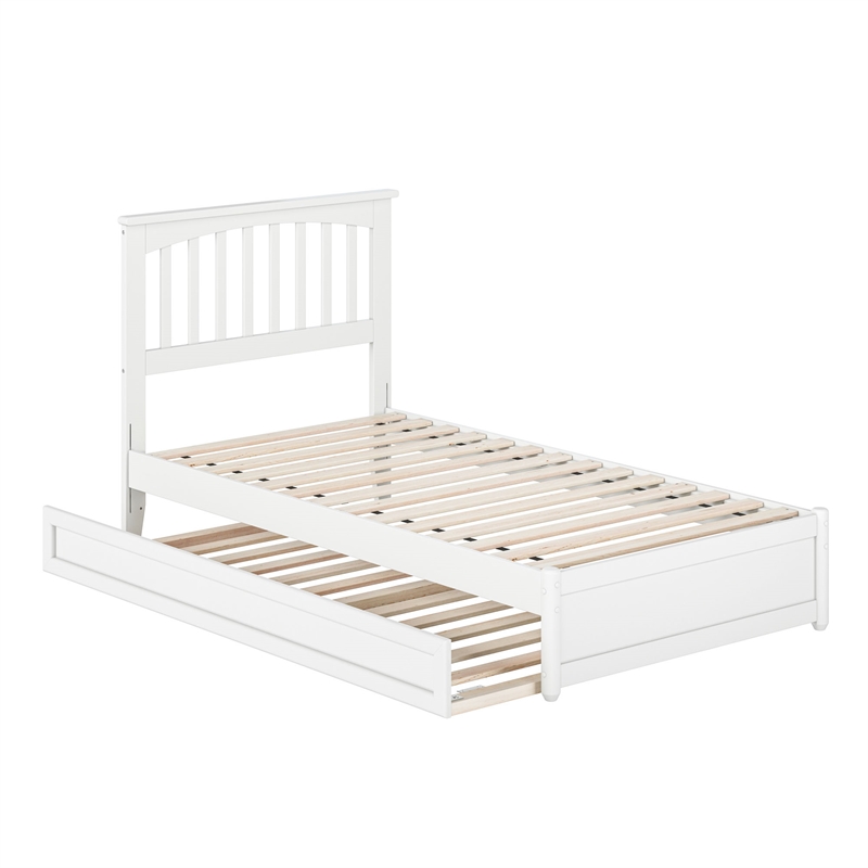 Everett Twin Wood Platform Bed with Panel Footboard and Twin Trundle in White