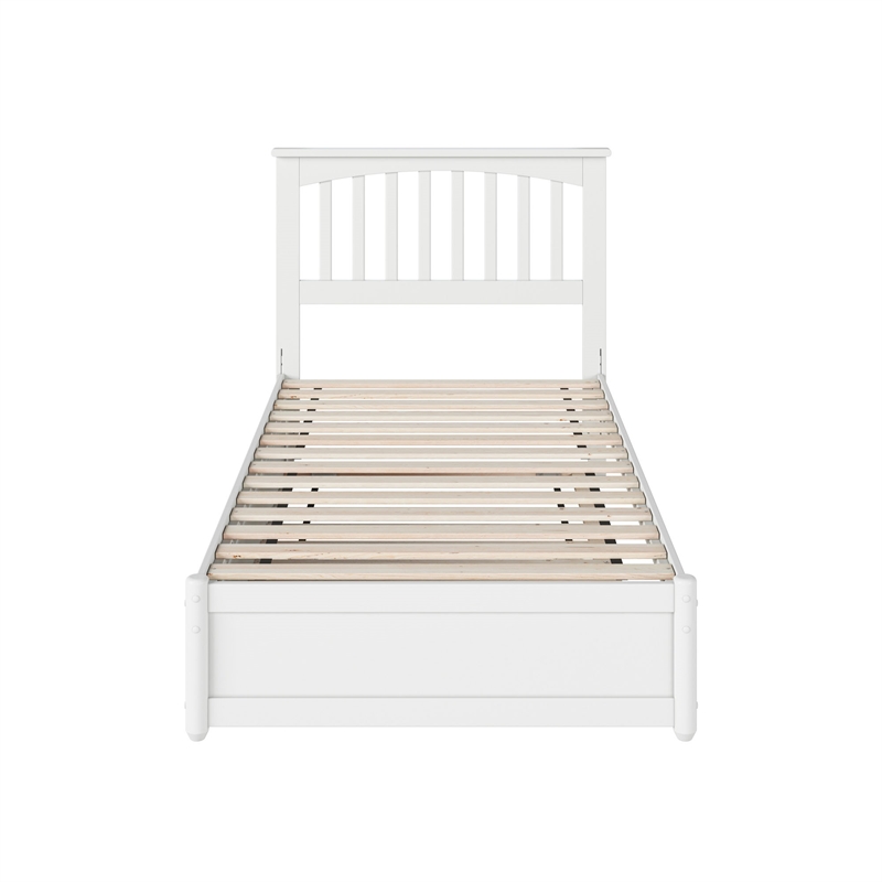 Everett Twin Wood Platform Bed with Panel Footboard and Twin Trundle in White