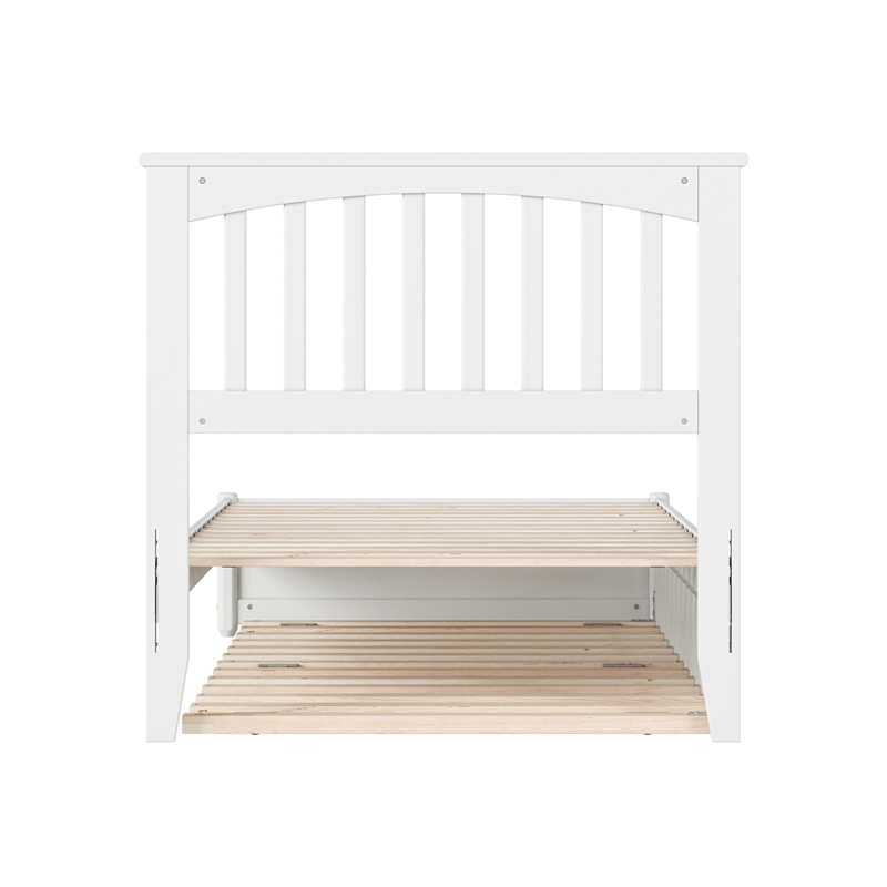 Everett Twin Wood Platform Bed with Panel Footboard and Twin Trundle in White