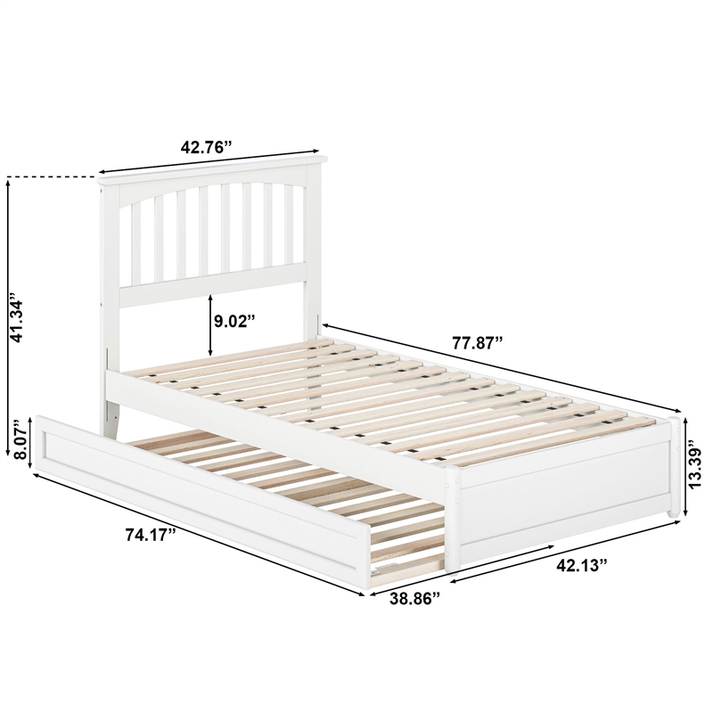 Everett Twin Wood Platform Bed with Panel Footboard and Twin Trundle in White